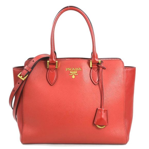 PRADA handbag shoulder bag leather red gold ladies e60093a - Picture 1 of 5